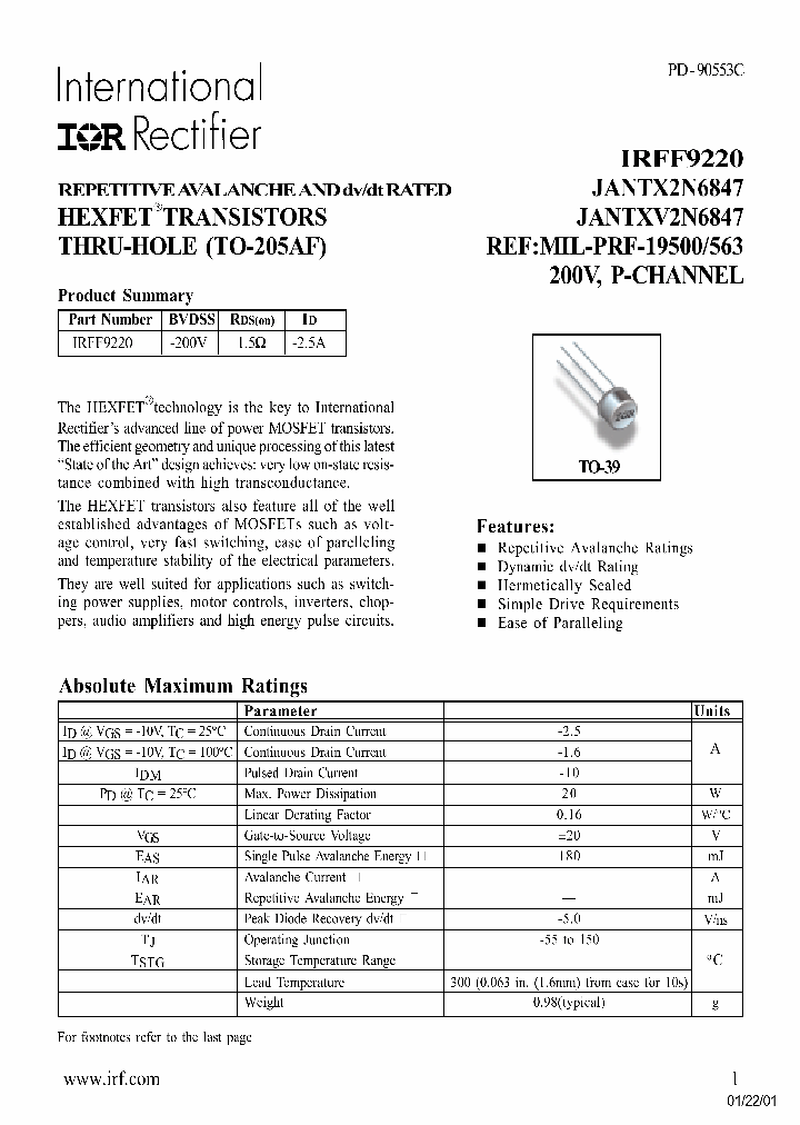 IRFF9220_204682.PDF Datasheet