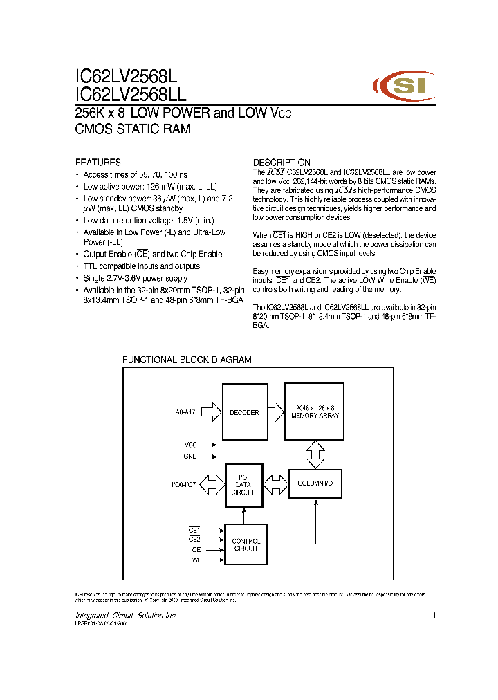 IC62LV2568LL_193820.PDF Datasheet