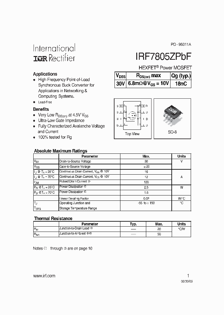 IRF7805ZPBF_369972.PDF Datasheet