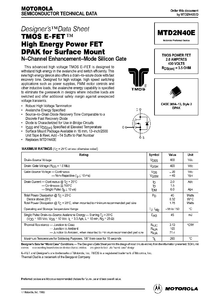 MTD2N40E_470326.PDF Datasheet