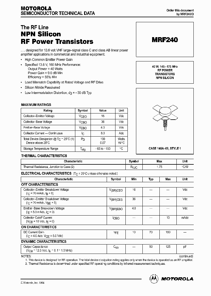 MRF240_559958.PDF Datasheet