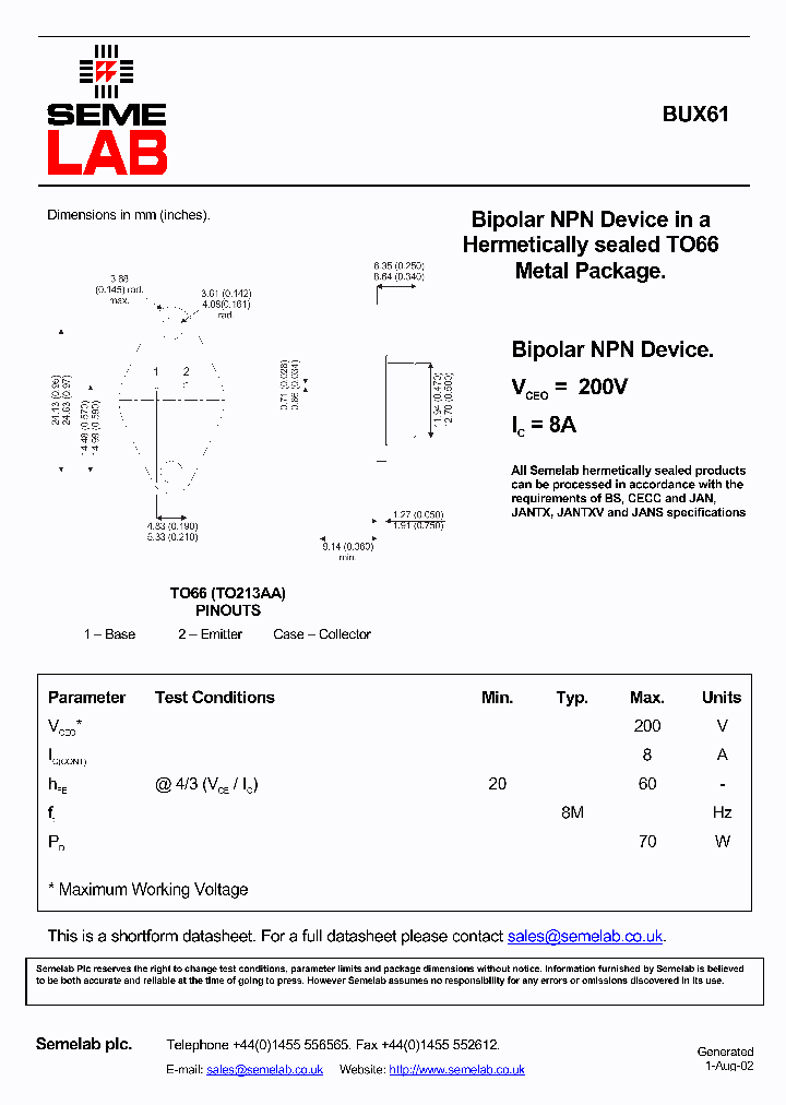 BUX61_1222357.PDF Datasheet