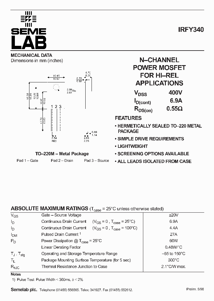 IRFY340_1256232.PDF Datasheet