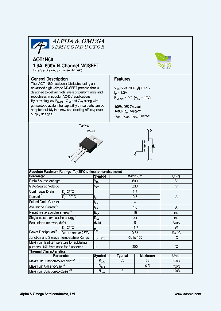 AOT1N60_4421762.PDF Datasheet