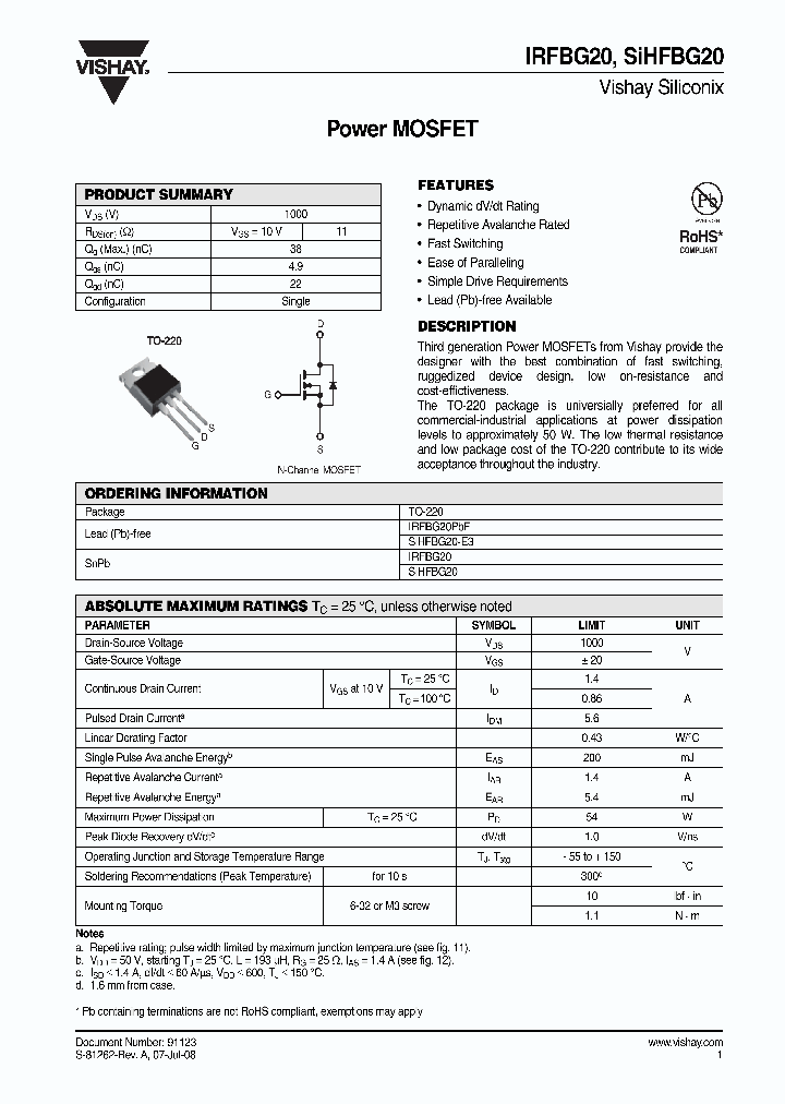 IRFBG20_4246270.PDF Datasheet