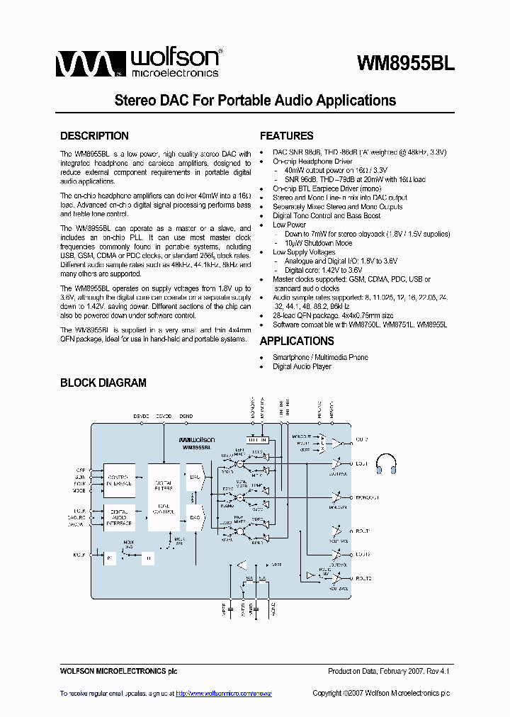 WM8955BLGECORV_3288.PDF Datasheet