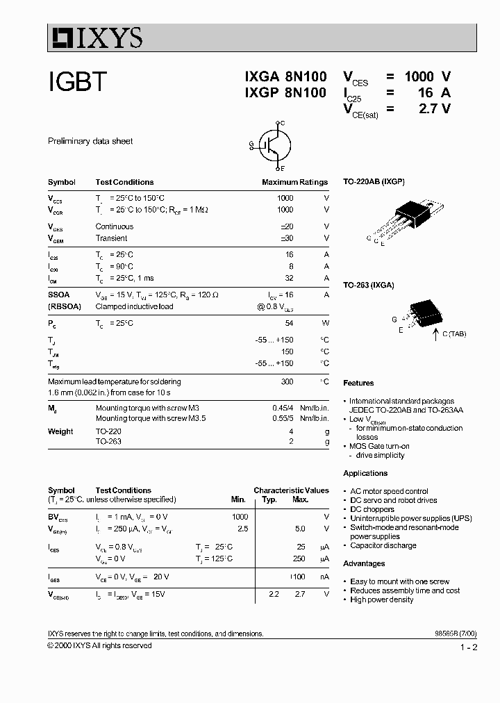 IXGP8N100_1829555.PDF Datasheet