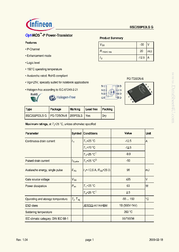 BSC200P03LSG_2108244.PDF Datasheet