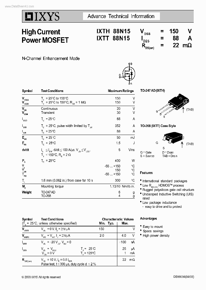 IXTT88N15_2673346.PDF Datasheet