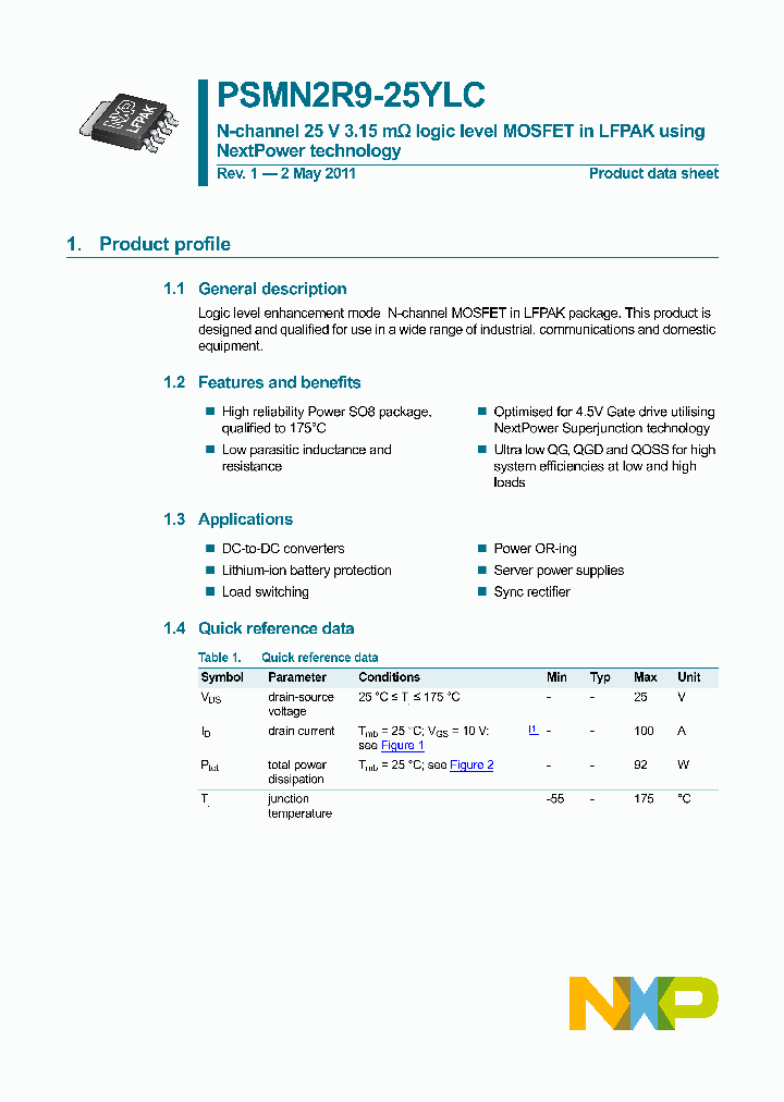 PSMN2R9-25YLC_2910447.PDF Datasheet