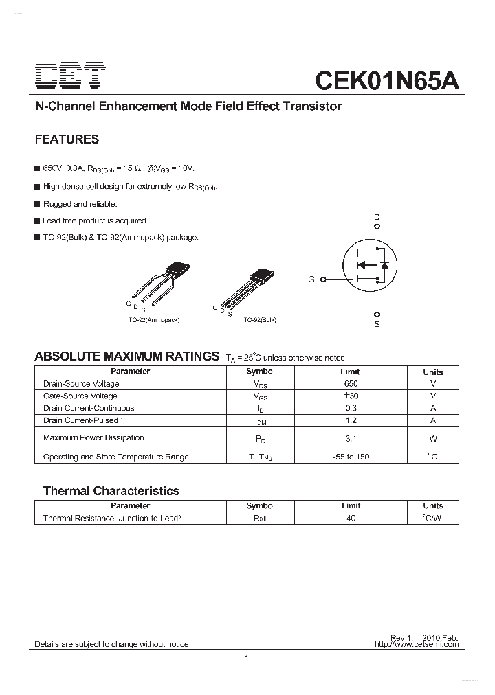 CEK01N65A_3145482.PDF Datasheet