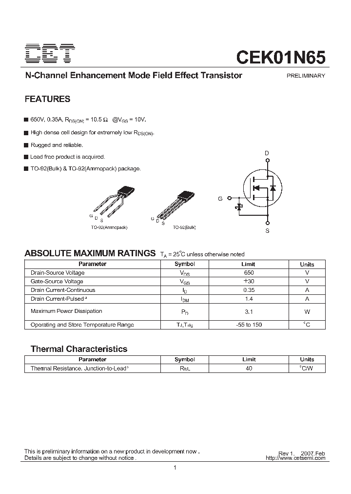 CEK01N65_3381212.PDF Datasheet