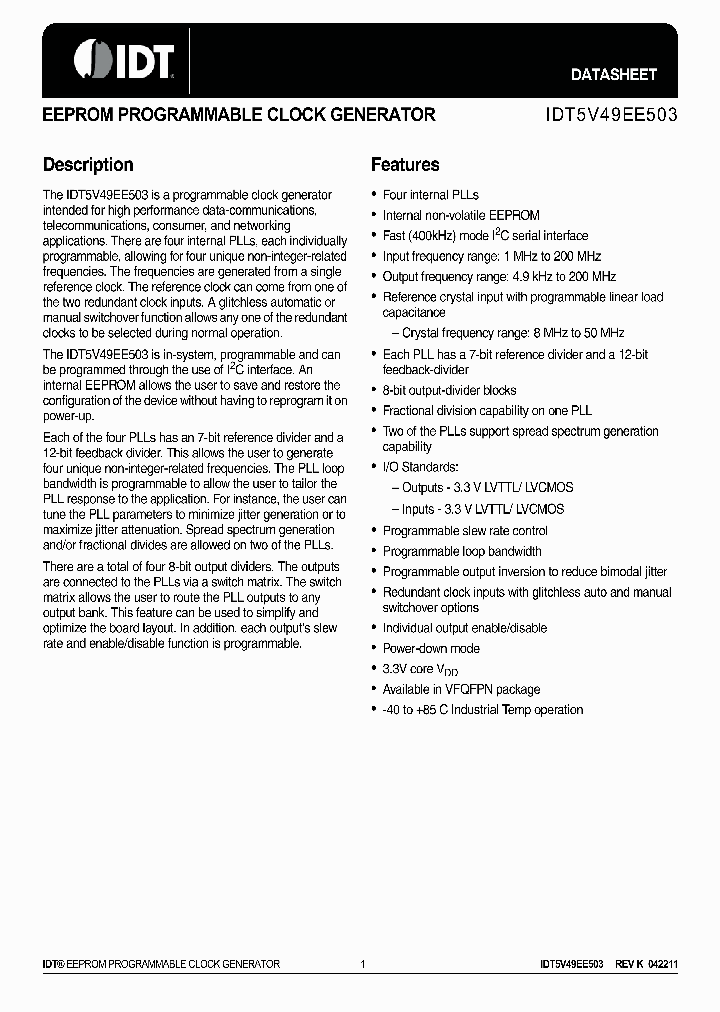 5V49EE503NLGI8_3792117.PDF Datasheet