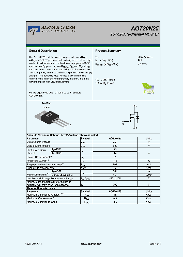 AOT20N25_5480410.PDF Datasheet