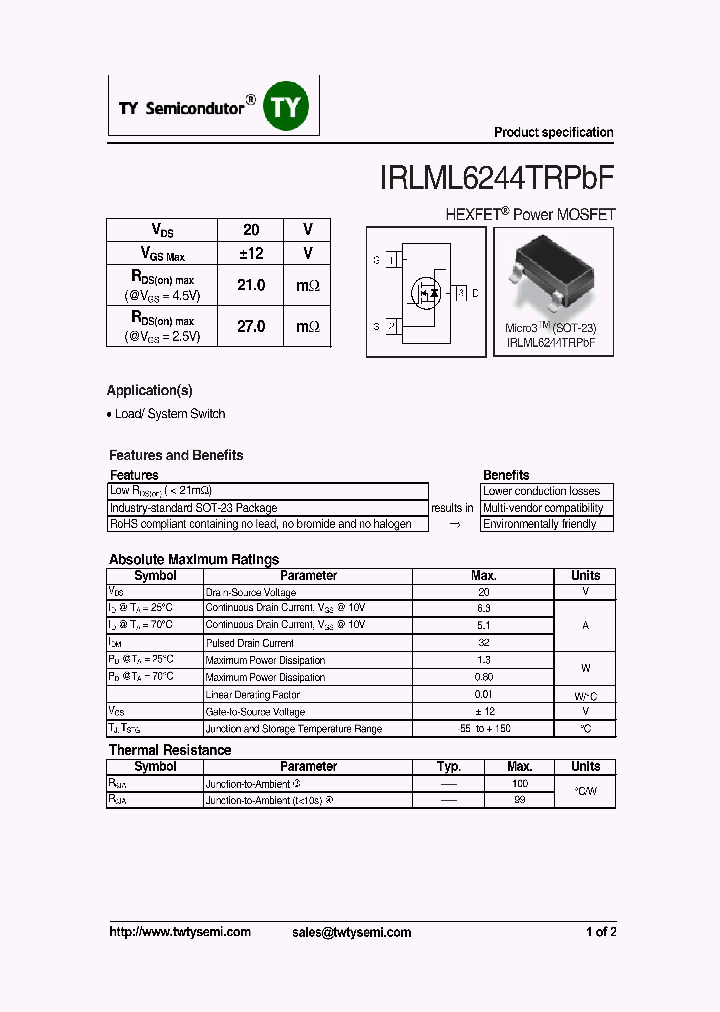 IRLML6244TRPBF_6976592.PDF Datasheet