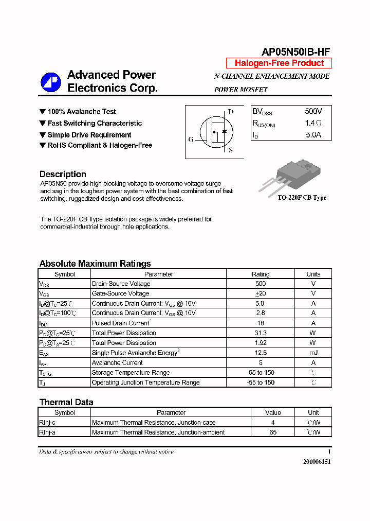 AP05N50IB-HF_7761795.PDF Datasheet