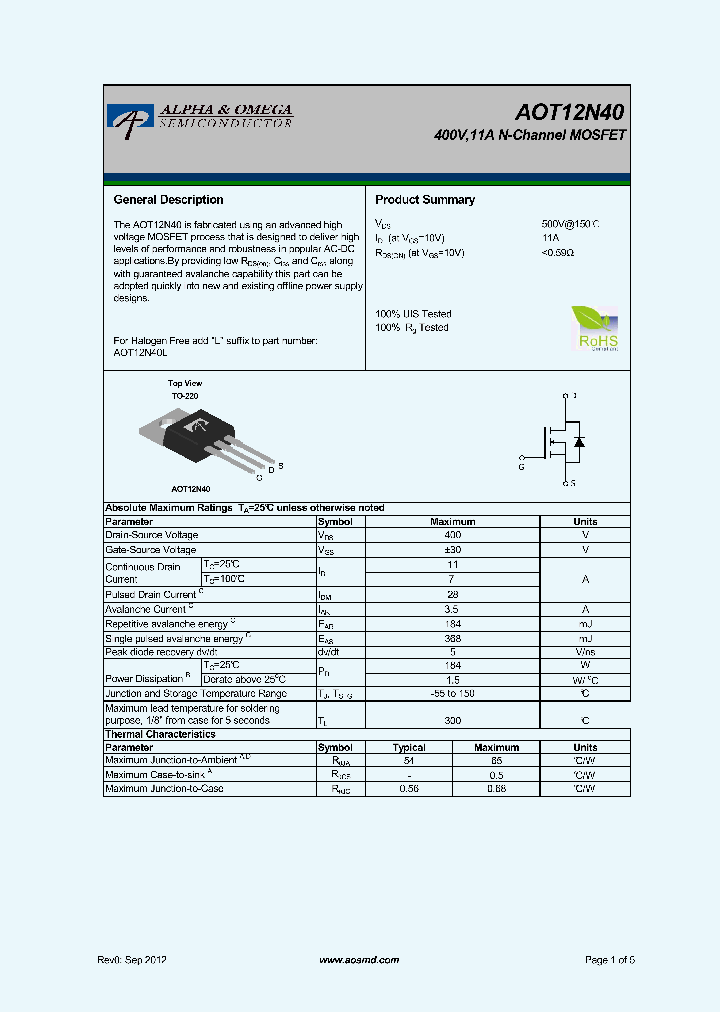 AOT12N40_8110216.PDF Datasheet