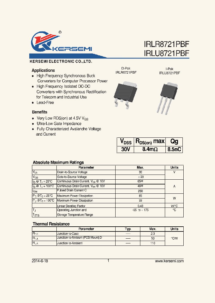 IRLR8721_8141701.PDF Datasheet