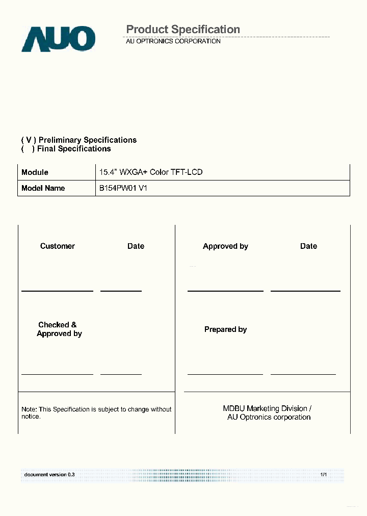 B154PW01-V1_7874787.PDF Datasheet