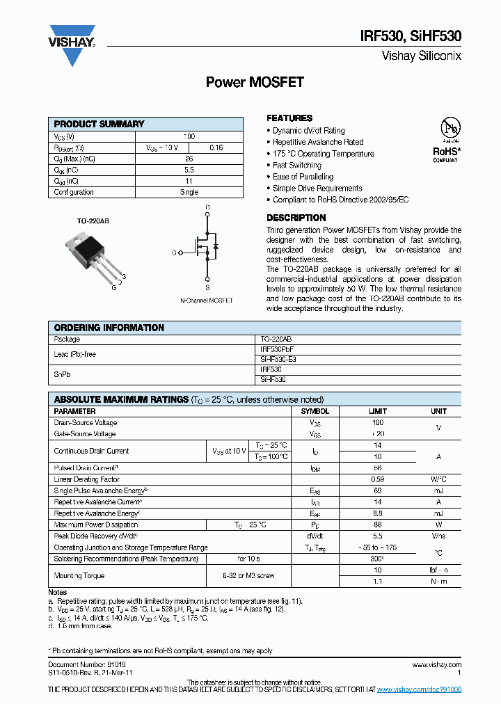 SIHF530_8394908.PDF Datasheet