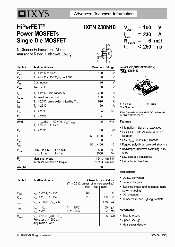 IXFN230N10_8436695.PDF Datasheet