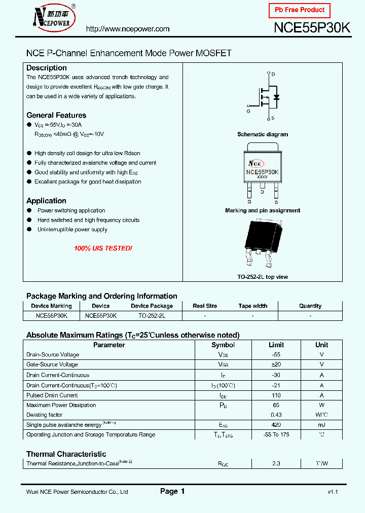 NCE55P30K_8927959.PDF Datasheet