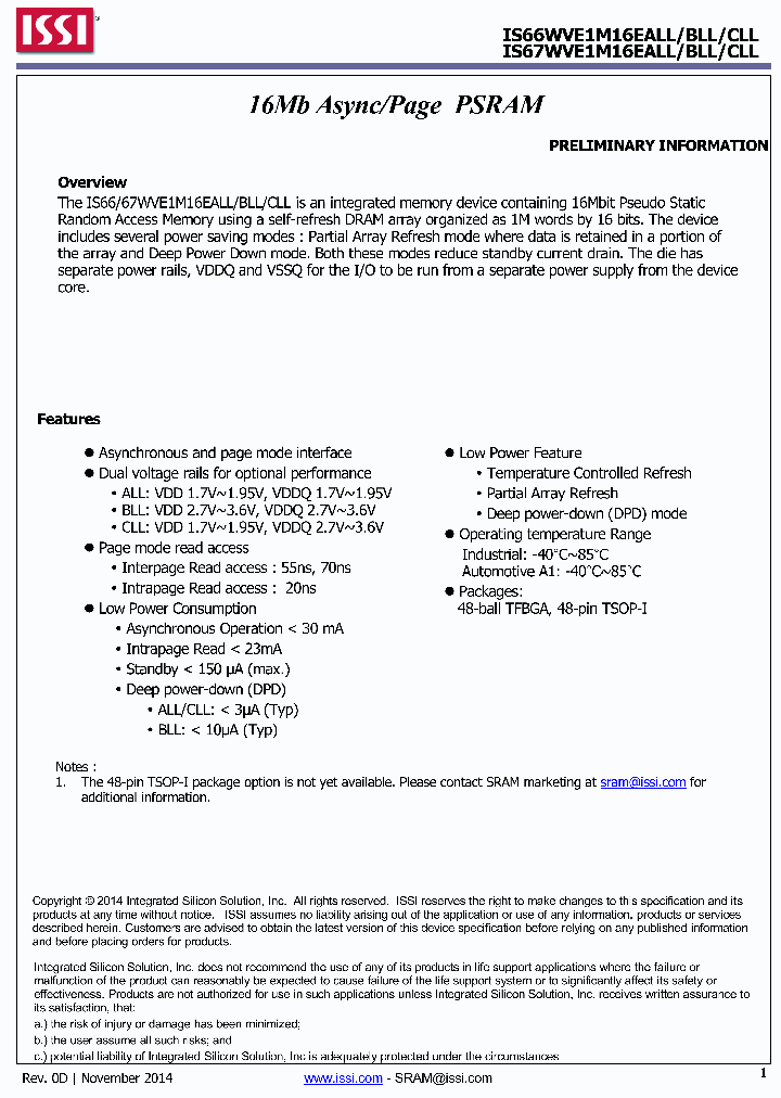 IS66WVE1M16BLL_8933802.PDF Datasheet