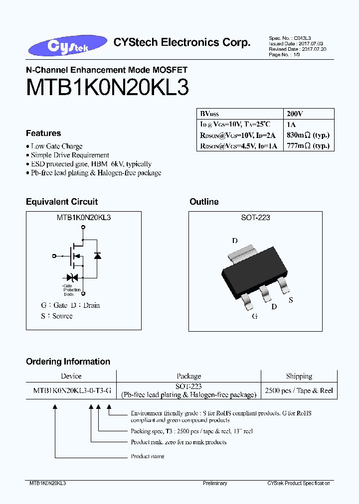 MTB1K0N20KL3-0-T3-G_9015180.PDF Datasheet
