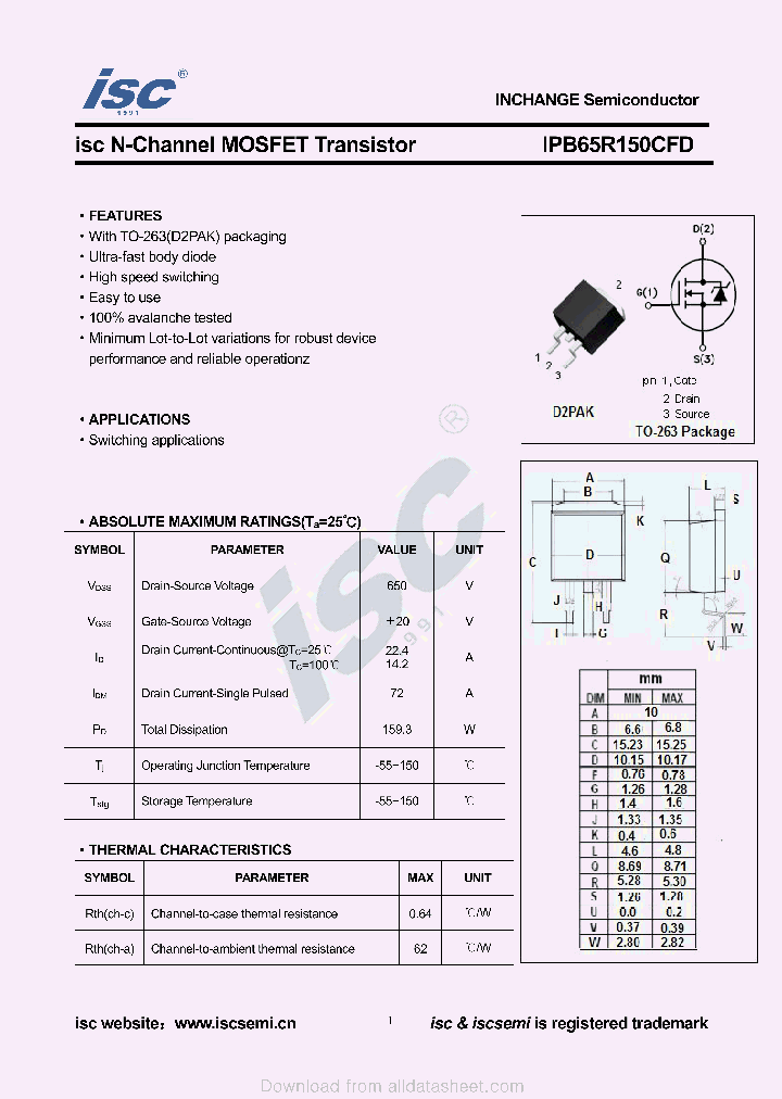 IPB65R150CFD_9062917.PDF Datasheet